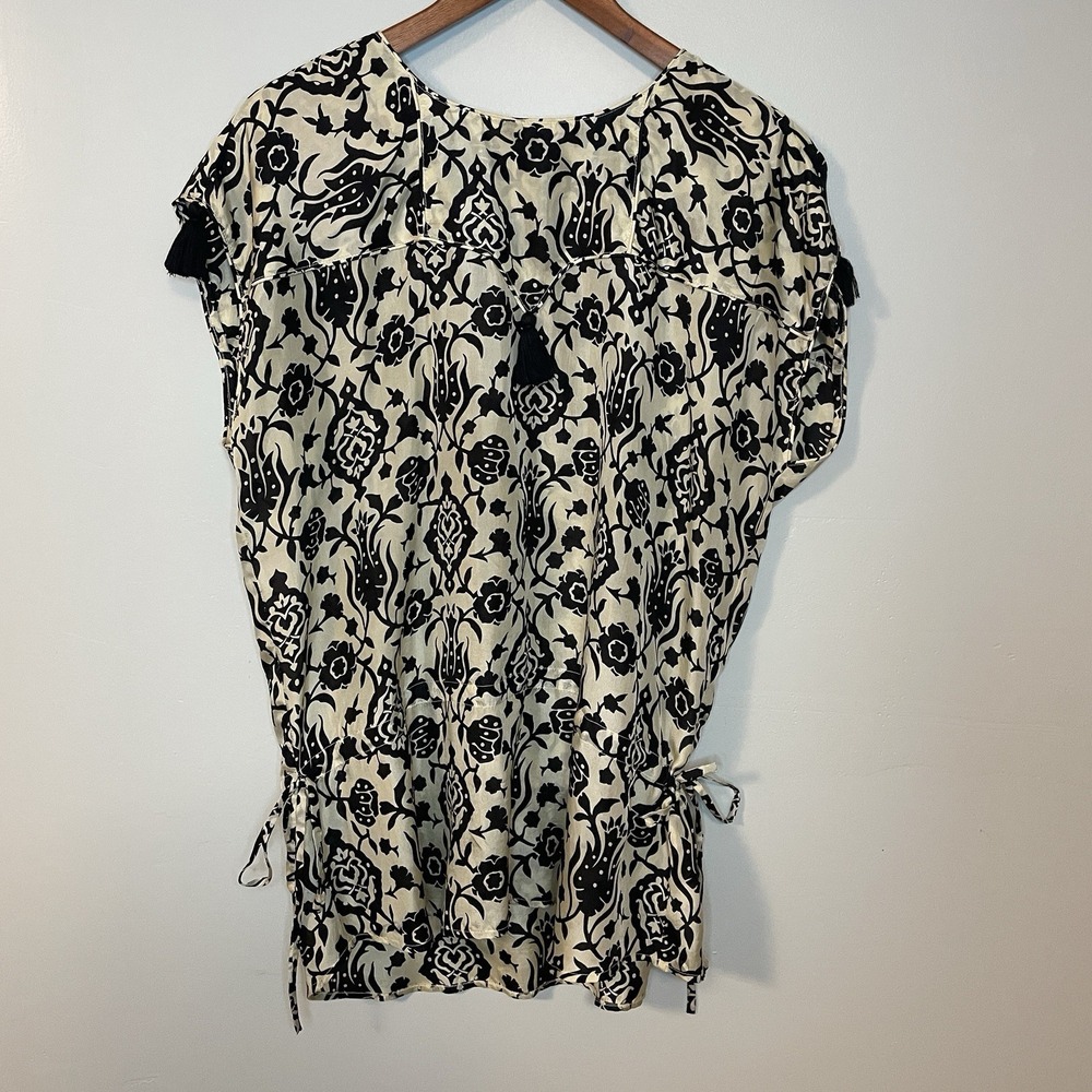 Figue 100% Silk Tassel Top Blouse M Boho‎ Luxe Cottagecore Waist Pull